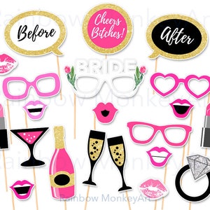 Bachelorette Party Photo Booth Props: 34 Piece Printable Set (Digital Download)