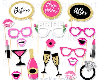 Bachelorette Party Photo Booth Props: 34 Piece Printable Set (Digital Download)