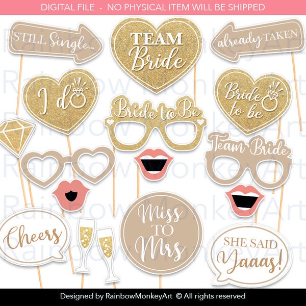 Printable Bridal Shower Photo Booth Props - Hen Party Photobooth Props - Wedding Party Photo Booth Props - Bachelorette Party Props