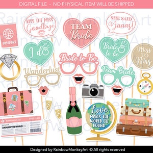 Printable Bridal Shower Travel Theme Photo Booth Props - Hen Party Photobooth Props - Wanderlust Photo Booth Props -Bachelorette Party Props