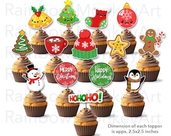 Printable Christmas Cupcake Toppers: Holiday Party Decor (Digital Download)