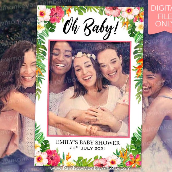 Tropical Baby Shower Printable Photo Booth Frame -Boho Tropical Selfie Photo Booth Frame - Tropical Photo Prop Frame 02