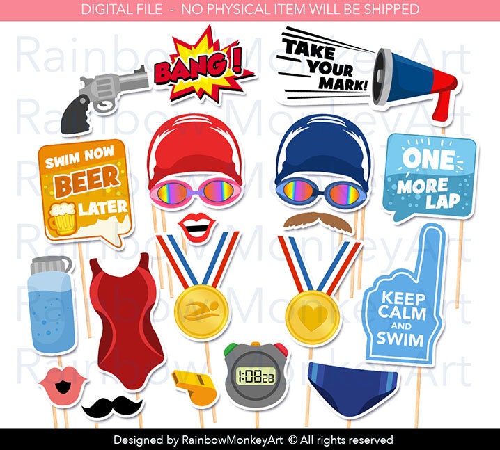 Swimming Photo Booth Props - Swimming Photobooth Props - Swimming Printable Props - Swimming Props