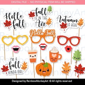 Printable Fall Photo Booth Props: Autumn Party Set (Digital Download)