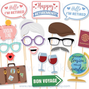 Accesorios para fotomatón de fiesta de jubilación: Set imprimible de 27 piezas (descarga digital)