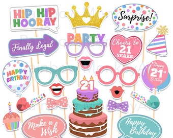 Printable Birthday Prop - 21st Birthday Party Printable Photo Booth Props - Birthday Photobooth Props - Birthday Photo Booth Prop