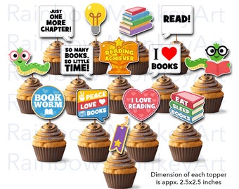 Printable Reading Party Cupcake Toppers (Digital Download)