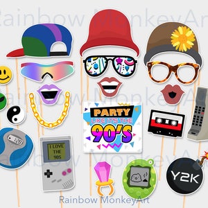 Printable 90s Photo Booth Props - 90's style Photobooth Props - 90s Printable Props - Photo Booth Party Props