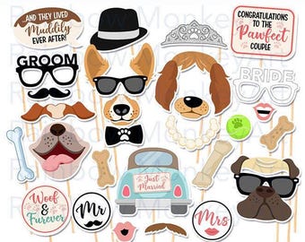 Accesorios imprimibles para fotomatón de boda con temática canina / Accesorios divertidos con animales, archivos digitales en tamaño carta y A4.