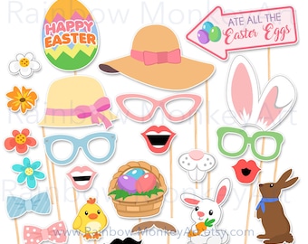 Accesorios para fotomatón de Pascua: Set imprimible de 37 piezas (descarga digital)