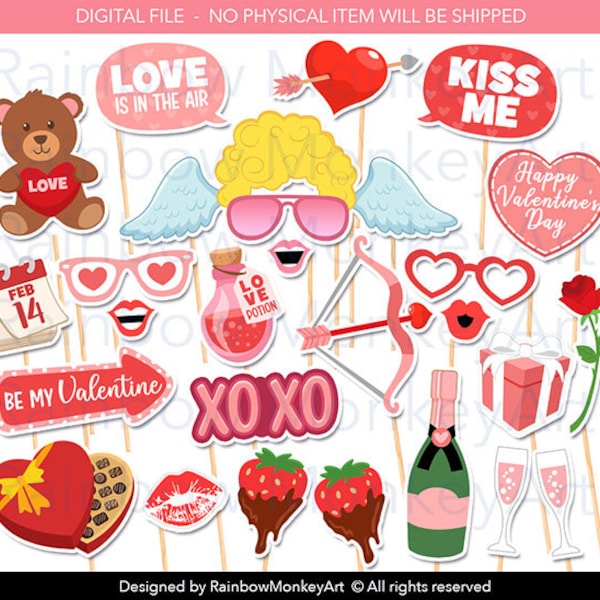 Printable Valentine's Day Party Photo Booth Props, Valentine's Day Photobooth Props, Valentine's Day Printable Props, Valentine's Day  Decor