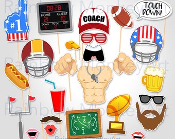 Football Photo Booth Props: 36-Piece Printable Party Set (Digital Download)