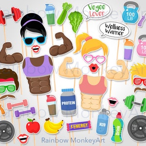 Printable Female Bodybuilder Fitness Photo Booth Props - Fitness Party Photobooth Props - Gym Work Out Printable Props - Body Build Props