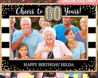 60th Birthday Photo Booth Frame: Black & Gold Glitter (Digital Download)