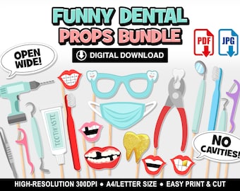Funny Dental Visit Photo Booth Props, First Tooth Party Bundle (Digital Download)