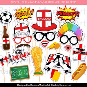 Printable Team England Soccer Photo Booth Props - England Football Photobooth Props - Soccer Props -Go England - Football Props