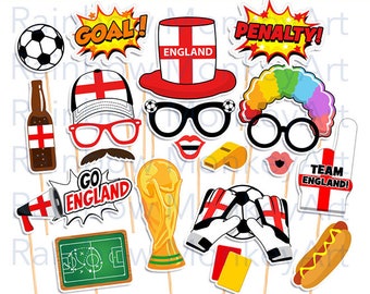 Printable Team England Soccer Photo Booth Props - England Football Photobooth Props - Soccer Props -Go England - Football Props