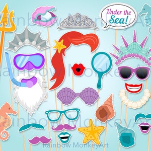Printable Mermaid Party Photo Booth Props Under the Sea | Etsy