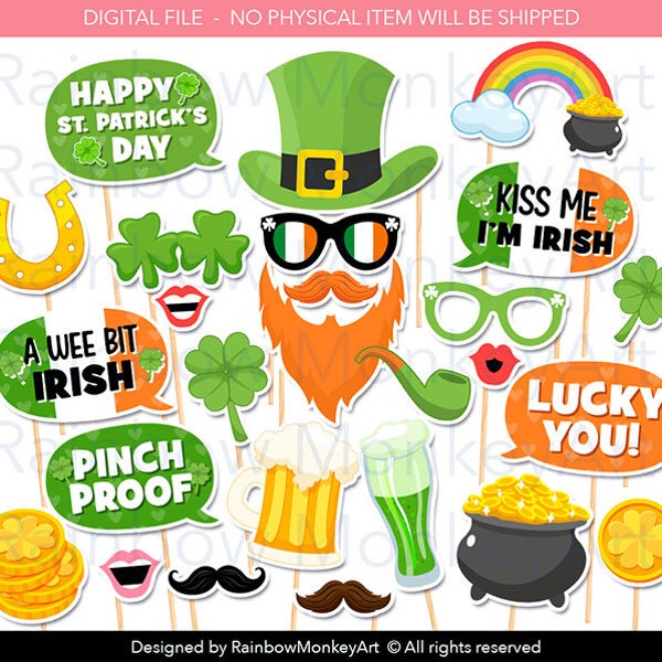 St Patrick's Day Party Celebration Printable Photobooth Props - St Patrick's Day Party Photo Booth Props - Irish Party Photo Booth Props