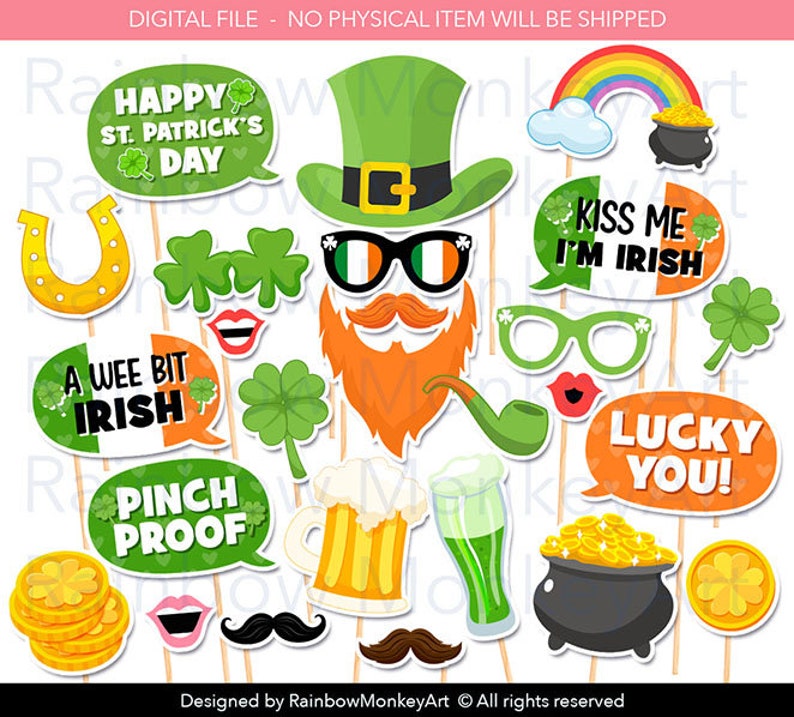 St Patrick's Day Party Celebration Printable Photobooth Props St Patrick's Day Party Photo Booth Props Irish Party Photo Booth Props zdjęcie 1