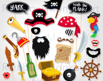 20pc Pirate Sailor Birthday Party hat beard Selfie Photo Booth Prop Game Sign 