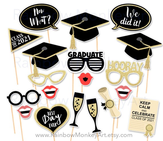 Printable Graduation Photo Booth Props Graduation Black Gold Etsy
