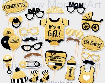 Black and Gold Baby Shower Photo Booth Props (Digital Download)