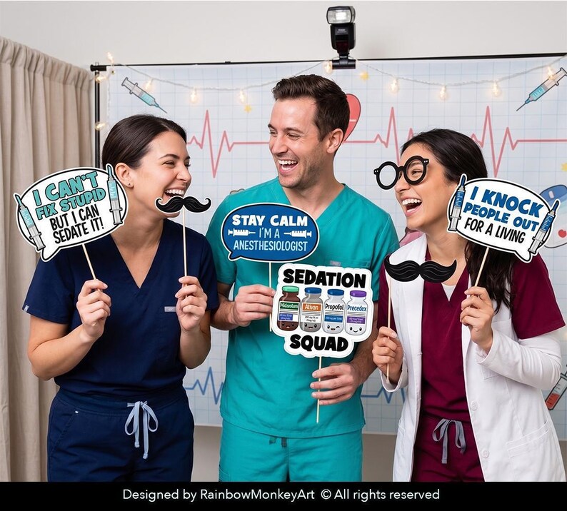 Anesthesiology Photo Booth Props | Funny Medical Puns (Digital File) image 2