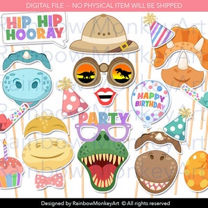 Printable Dinosaur Birthday Photo Booth Props (Digital Download)