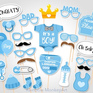 Baby Shower Photo Booth Props: Team Blue, 25 Piece Set (Digital Download)