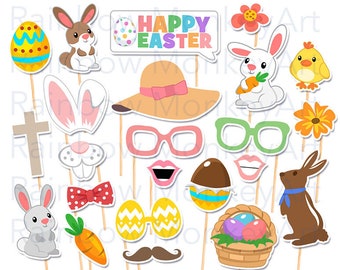 Accesorios para fotomatón de Pascua: Set imprimible de 23 piezas (descarga digital)