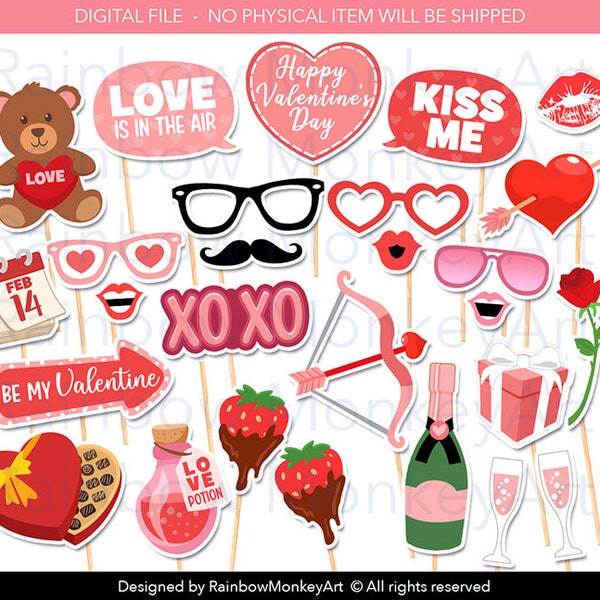 Printable Valentine's Day Party Photo Booth Props, Valentine's Day Photobooth Props, Valentine's Day Printable Props, Valentine's Day  Decor