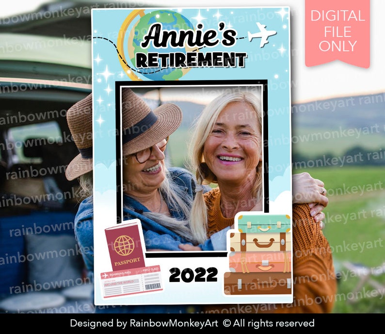 Retirement Party Printable Photo Booth Frame Travel Photo Etsy