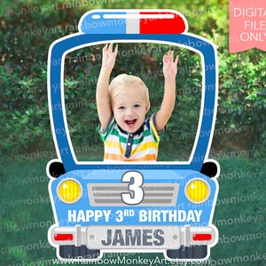 Marco de la cabina de fotos imprimible del coche de la policía - Marco de la cabina de fotos del coche de la policía Kids Party Kids Selfie Frame
