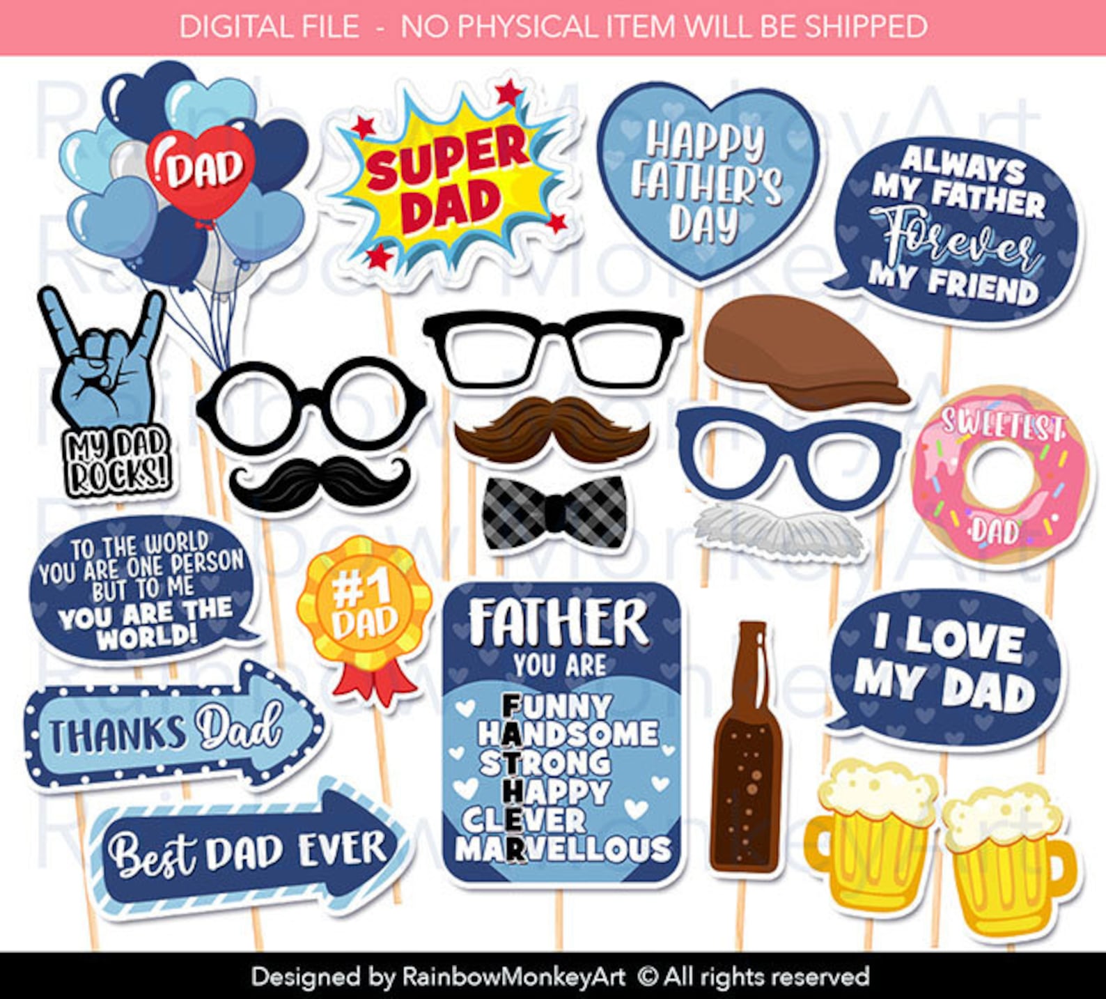 Printable Father's Day Photo Booth Props - Father's Day Photobooth ...