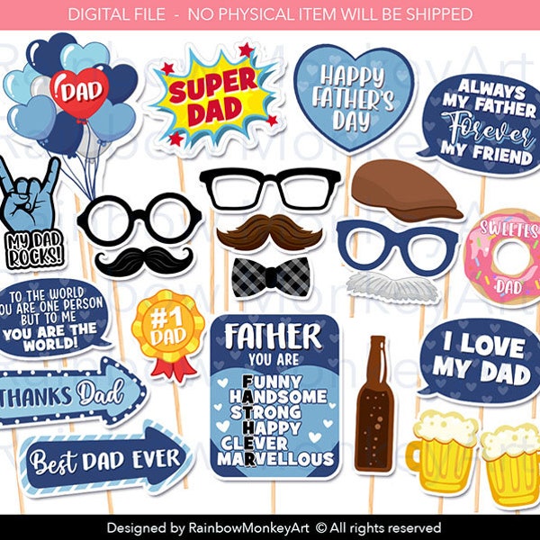 Printable Father's Day Photo Booth Props - Father's Day Photobooth Props - Father's Day Printable Props - Happy Father's Day Props