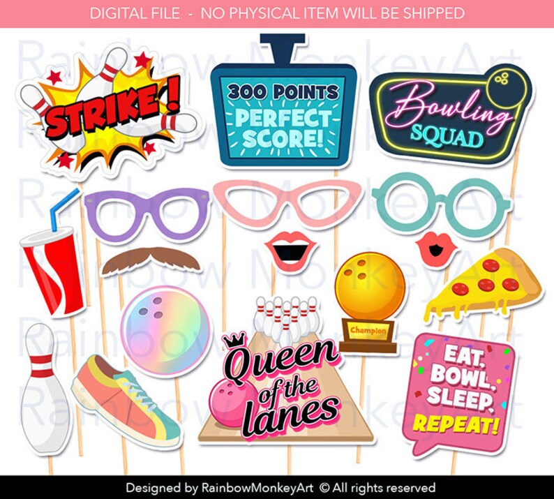 Printable Bowling Photo Booth Props Bowling Photobooth Props Bowling Props Bowling Sports Props Kids Bowling Party