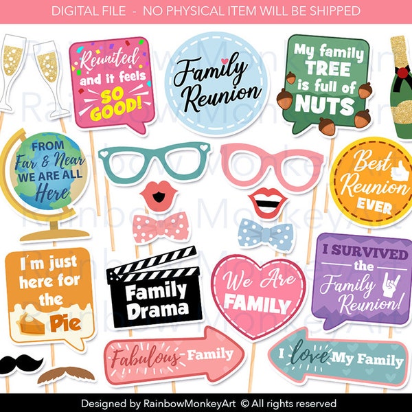 Printable Reunion Party Photo Booth Props - Family Reunion Photobooth Props - Get Together Printable Props - Let's Meet Again Party Props