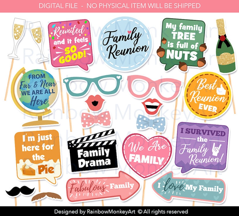 Printable Reunion Party Photo Booth Props Family Reunion - Etsy