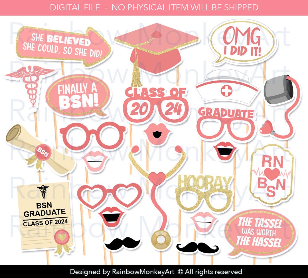 RN BSN Nurse 2024 Graduation Printable Photo Booth Props - Rn BSN ...