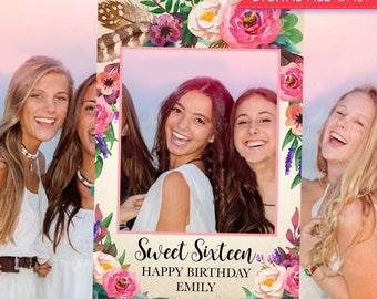 Sweet 16 Birthday Party Printable Sweet 16 Photo Booth Frame - Bohemian Theme Selfie Photo Booth Frame - Boho Sweet Sixteen Photo Prop Frame
