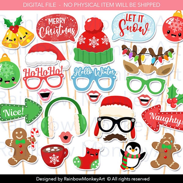 Printable Christmas Party Photo Booth Props - Xmas Party Photobooth Props - Christmas Party Props - Kids Christmas Party Decor - Xmas Decor