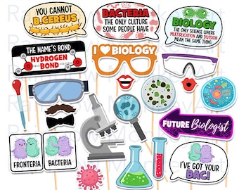 Accessori stampabili per photo booth a tema biologia: decorazioni per feste scientifiche (download digitale)