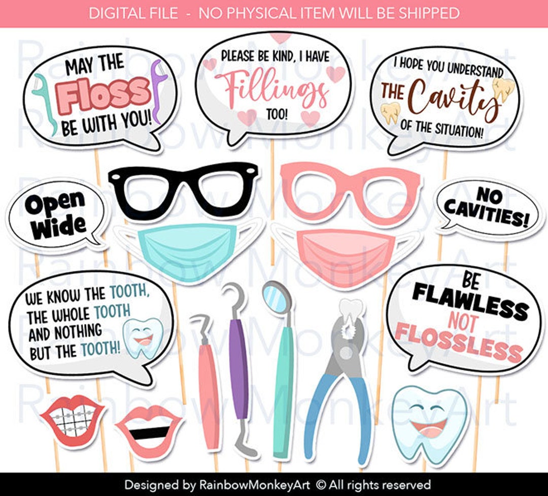 Printable Dentist Photo Booth Props Dentist Puns Photobooth Props