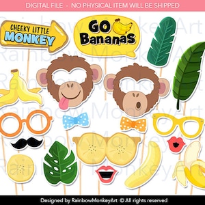 Printable Monkey Photo Booth Props - Monkey Birthday Party Photobooth Props - Safari Printable Props - Monkey Birthday Party Decor