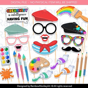 Art Party Photo Booth Props: Printable Artist Birthday (Digital Download)