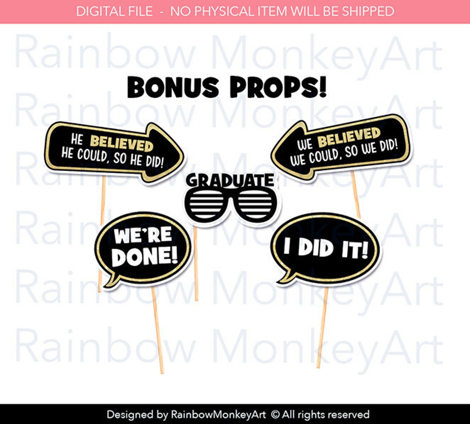 Printable Graduation Photo Booth Props Graduation Black Gold - Etsy