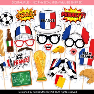 Printable France Soccer Photo Booth Props: 21 Piece Set (Digital Download)