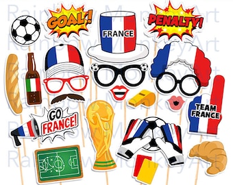 Printable Team France Soccer Photo Booth Props -France Football Photobooth Props - Soccer Props -Go France - Football Props -France Football