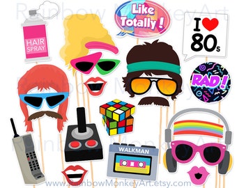 Printable 80s Photo Booth Props - 80's style Photobooth Props - 80s Printable Props - Retro Photo Booth Party Props